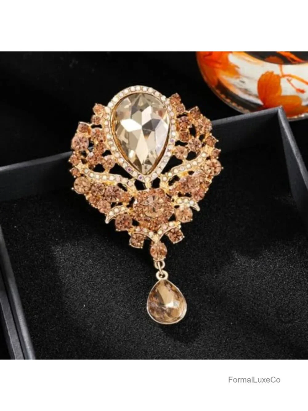 Rhinestone Crystal Flower Teardrop Brooch Pin for Wedding Bridal
